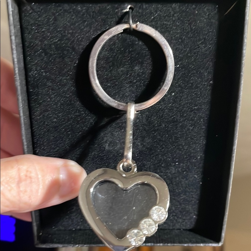 Silver  tone Heart Keychain with Crystal Accents